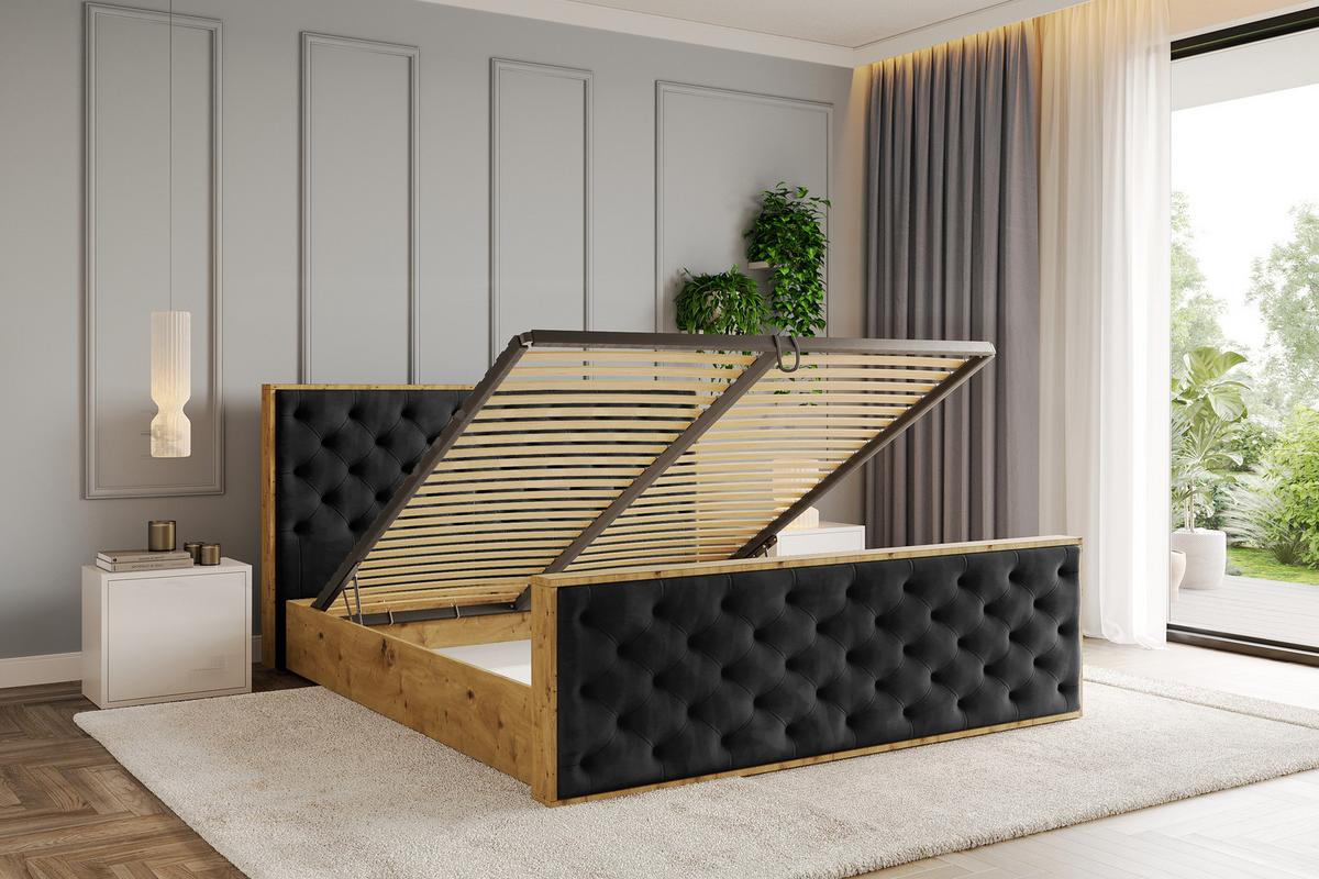 POLSTERBETT mit Bettkasten, Fußteil und Lattenrost, Boxbett mit Matratze H3/H4 - ENZO3-Z 180x200 Schwarz - Schwarz, Holzwerkstoff/Textil (180/200cm) - ALTDECOR