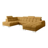 WOHNLANDSCHAFT mit Schlaffunktion und Bettkasten Ottomane Links COMA U 345x203x79 Senfgelb Cord - Honig, Holzwerkstoff/Textil (345/79/203cm) - ALTDECOR