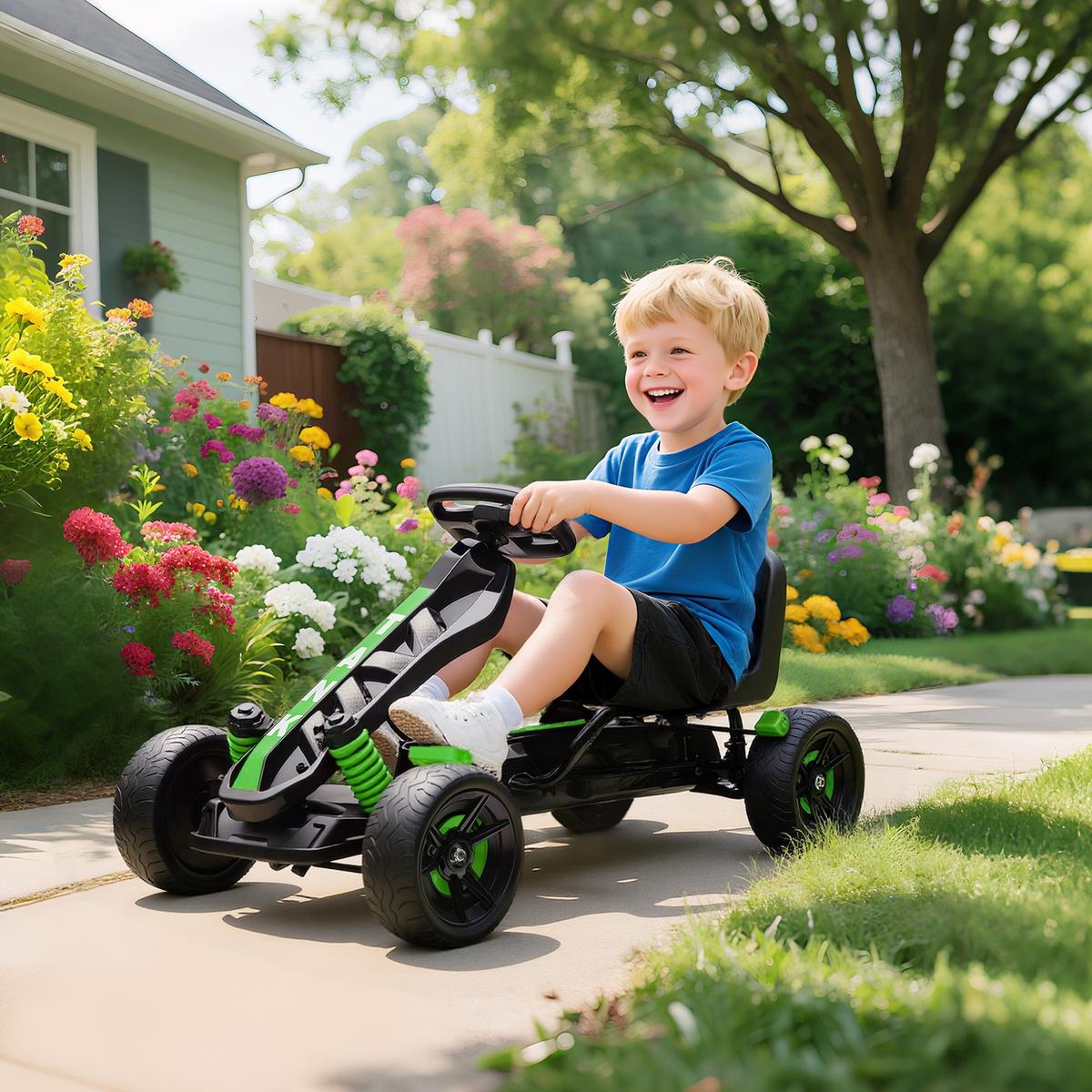 KINDER-GOKART Kunststoff Metall Grün - Grün, Kunststoff (100/59/60.5cm) - AIYAPLAY