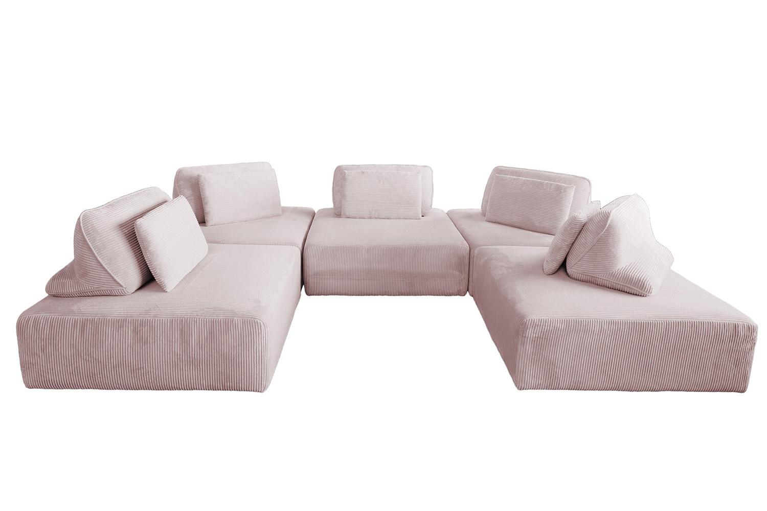 MODULSOFA WIOLO SOFT 5 MODULE 5 KISSEN Pink Cord - Schwarz/Rosa, Kunststoff/Textil (333/84/222cm) - KAWOLA