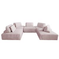 MODULSOFA WIOLO SOFT 5 MODULE 5 KISSEN Pink Cord - Schwarz/Rosa, Kunststoff/Textil (333/84/222cm) - KAWOLA