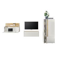 WOHNWAND weiß, Eiche Wotan 4-teilig 310 cm, Komplettset mit Sekretär - Eiche Wotan/Schwarz, Holz/Holzwerkstoff (310/158/40cm) - Furn.Design