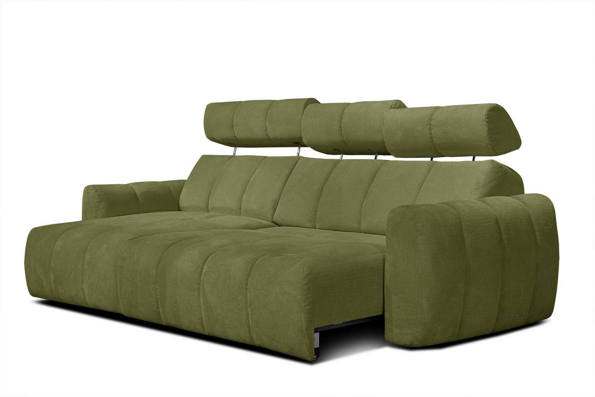 ECKSOFA KIMI 3-Sitzer, ausziehbarer Sitz, verstellbare Kopfstützen, olivgrün - Schwarz/Olivgrün, Holzwerkstoff/Textil (270/160cm) - Wozimo