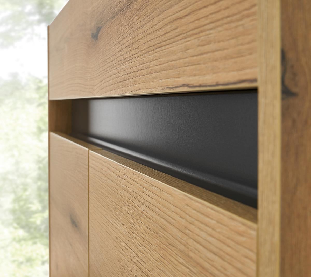 GARDEROBEN-SET Evoke Eiche, grau 6-teilig 260 cm, Garderobenkombination viel Stauraum - Eichefarben/Schwarz, Glas/Holzwerkstoff (260/200/40cm) - Furn.Design