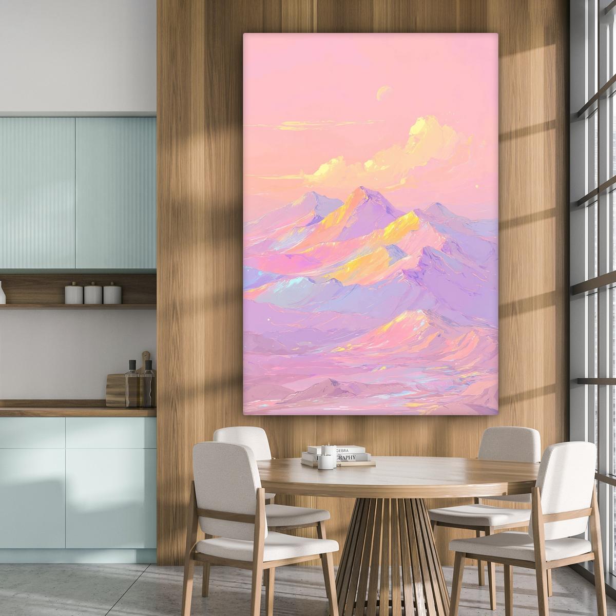 LEINWANDBILD Berggipfel - Wolken - Verträumt Deko Groß 90x140 cm - Hellrosa, Textil (90/140cm) - MuchoWow