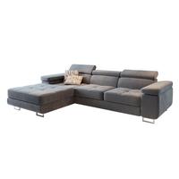 ECKSOFA ELMA L-S Hellgrau Velours-Stoff mit Schlaffunktion - Silberfarben/Hellgrau, Holz/Textil (280/205cm) - MASSENO