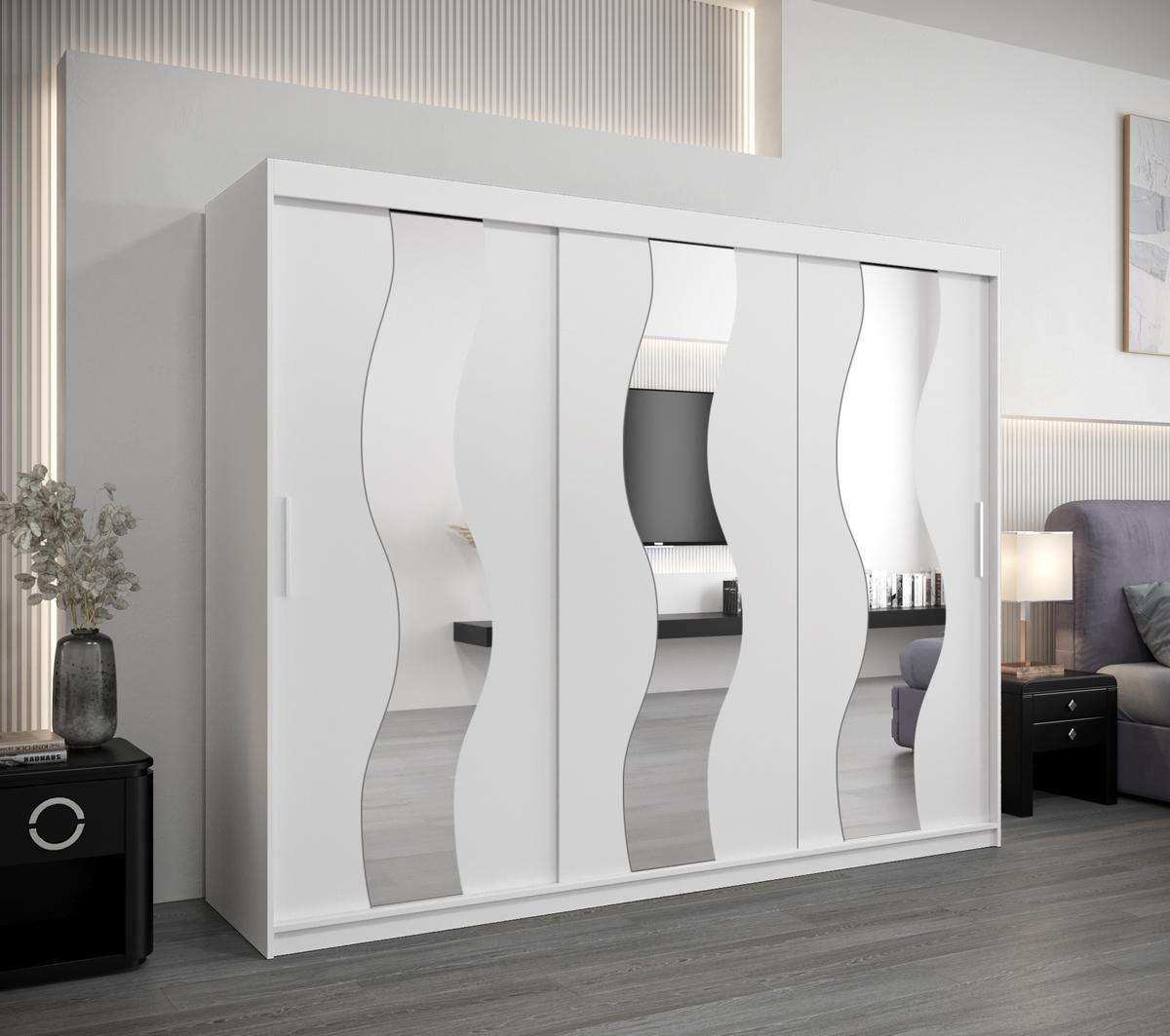 SCHWEBETÜRENSCHRANK 200/250/62 3-türig - Silberfarben/Weiß, Holz/Kunststoff (250/200/62cm) - MÖBEL KRYSPOL
