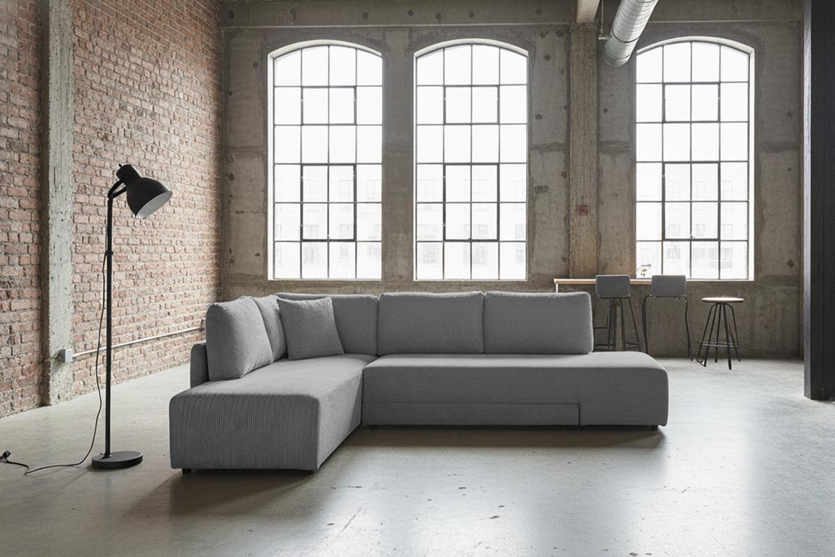 SCHLAFSOFA SADIRA Grau Cord - Schwarz/Grau, Kunststoff/Textil (288/209cm) - KAWOLA