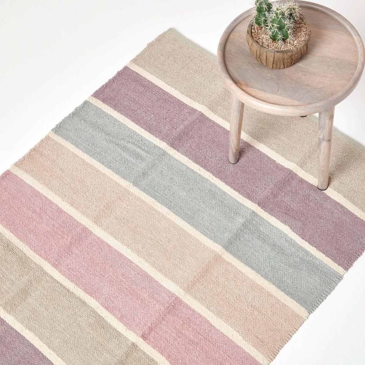 HANDWEBTEPPICH Chenille gestreift 110/170 cm - Multicolor, Textil (110/170cm) - Homescapes