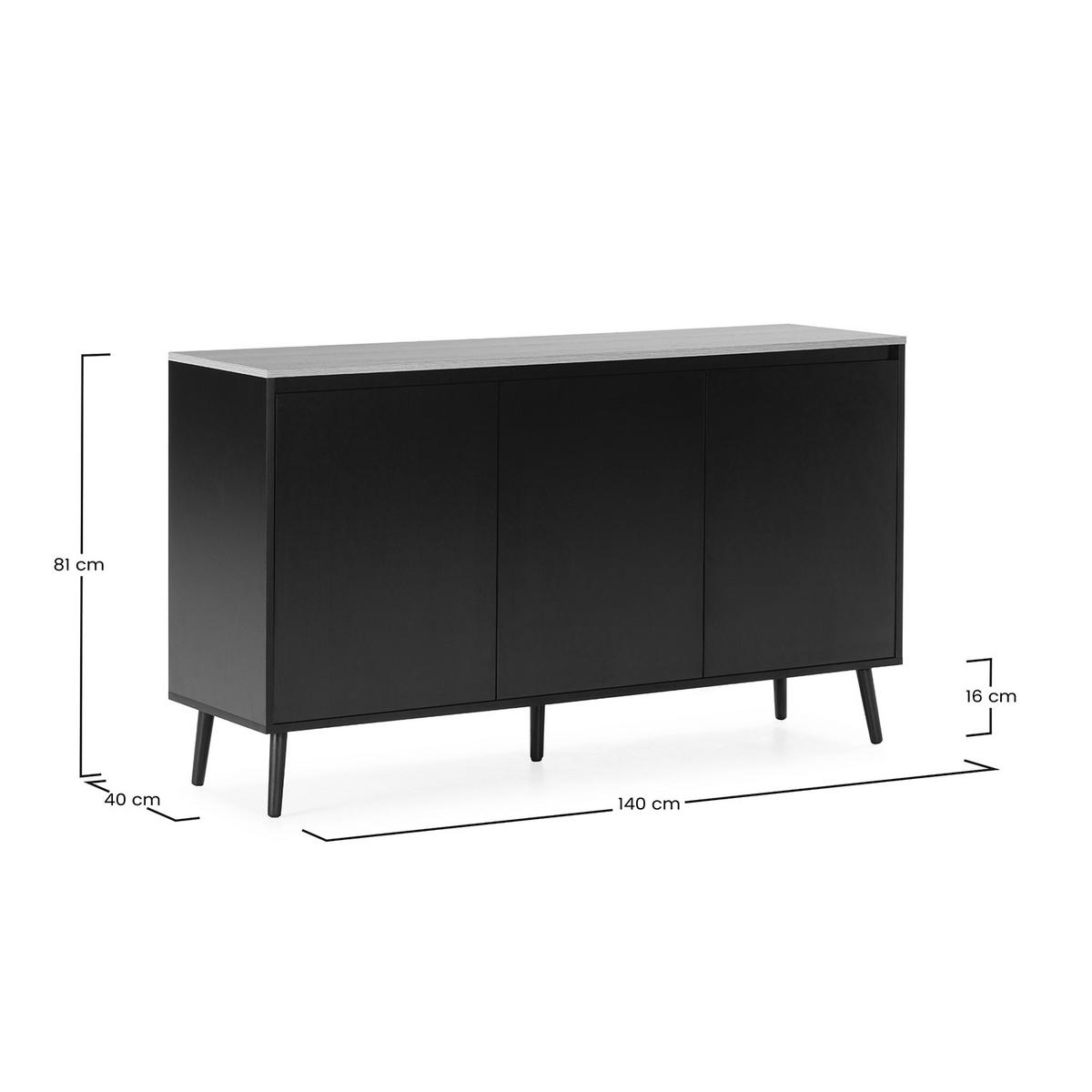 SIDEBOARD Desi 3 türen schwarze Farbe - Schwarz, Holzwerkstoff (140/80/40cm)