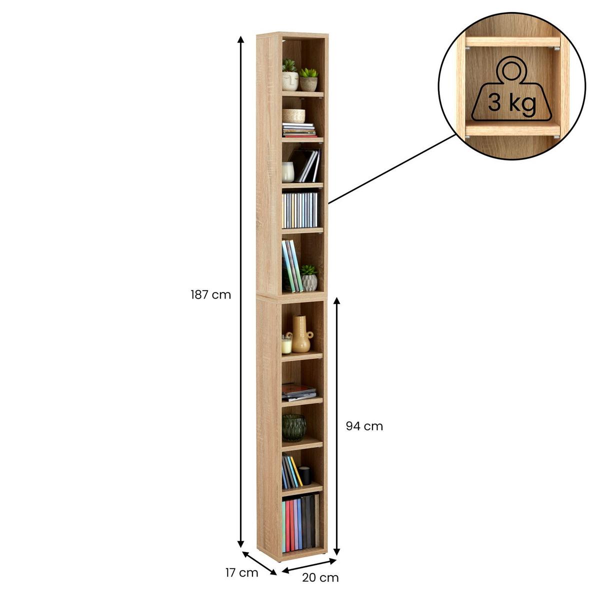 CD/DVD- REGAL CHART Sonoma Eiche - Sonoma Eiche, Holzwerkstoff (20/186/17cm) - CARO-Möbel