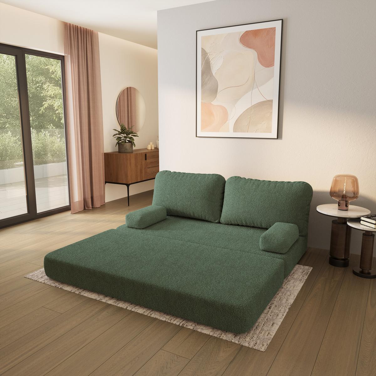 BETTSOFA NIKSI aus Schaumstoff Bucle-Stoff Grün Schlaffunktion - Grün, Textil (170/86/80cm) - MASSENO