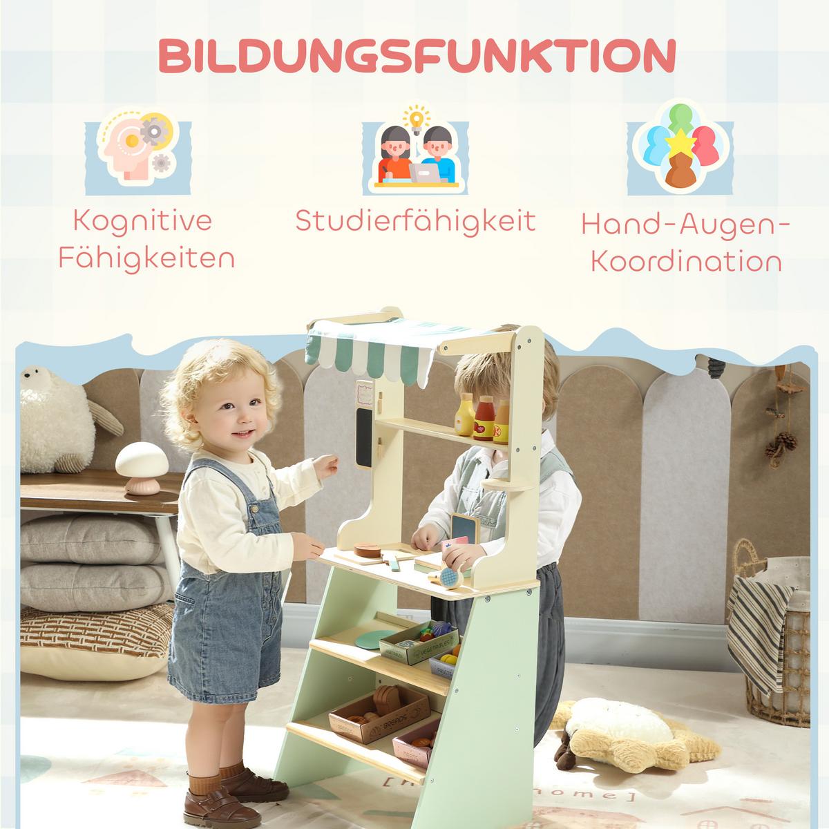 KINDER-KAUFLADEN MDF Kiefernholz Grün - Hellgrün, Holzwerkstoff (30/92.5/52cm) - AIYAPLAY