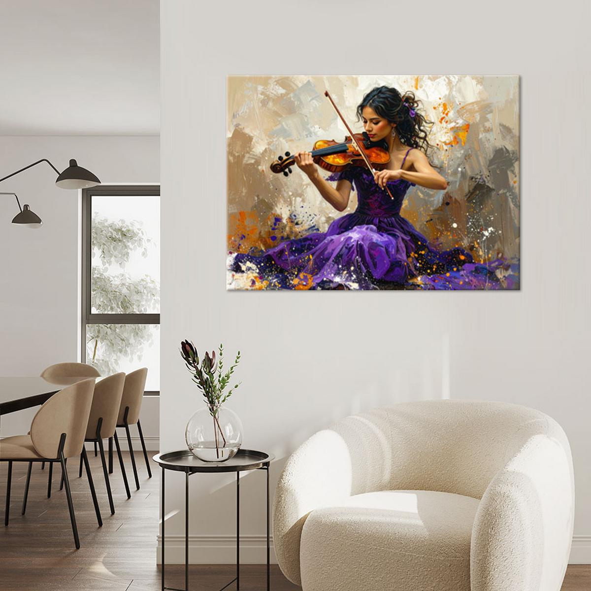 BILDER, Frau spielt Geige - Lila, Textil (120/80cm) - Feeby
