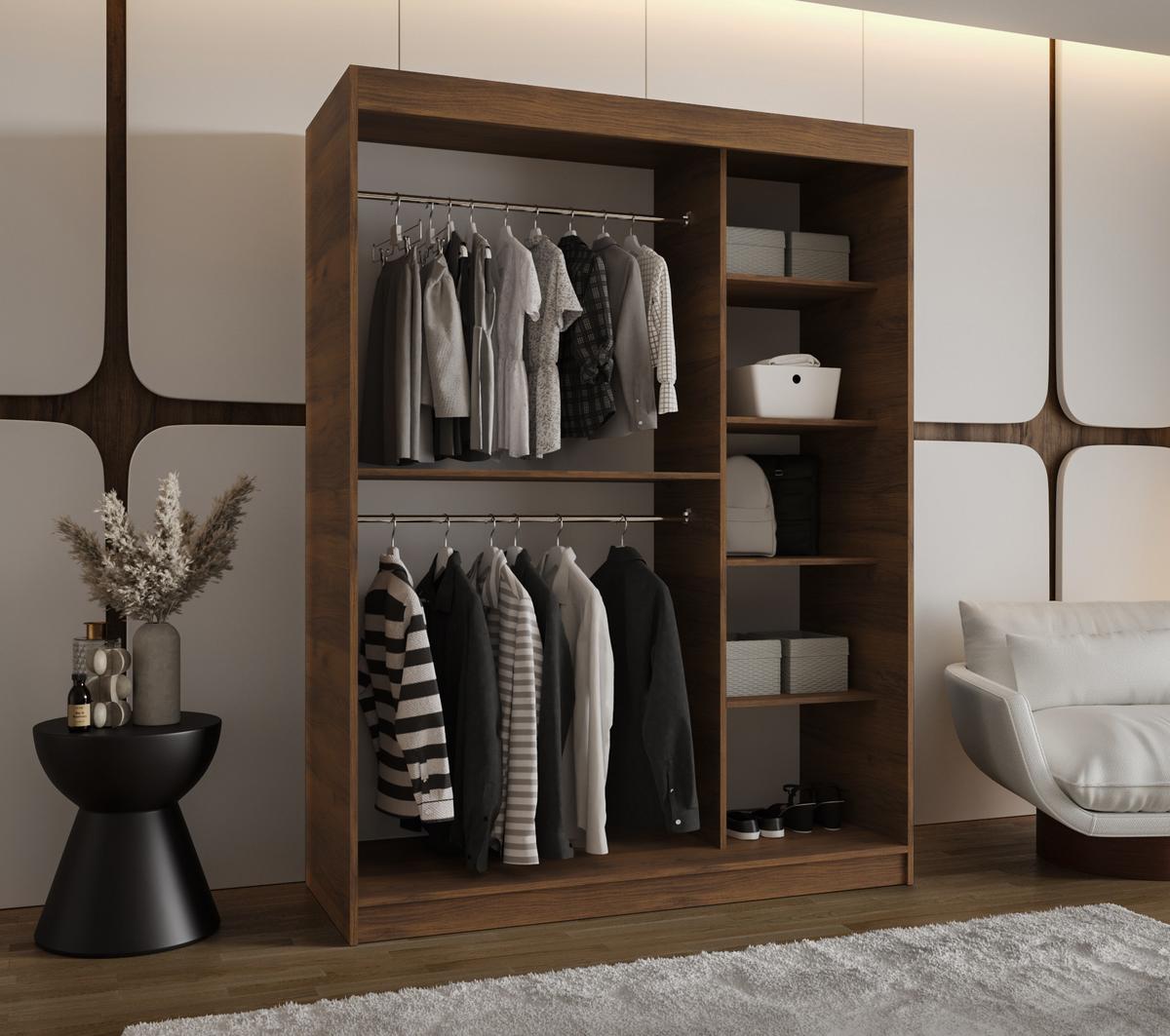 SCHIEBETÜRENSCHRANK mit Spiegel LUCY 200/150/62 2-türig - Silberfarben/Walnussfarben, Holz (150/62/150cm) - MÖBEL KRYSPOL