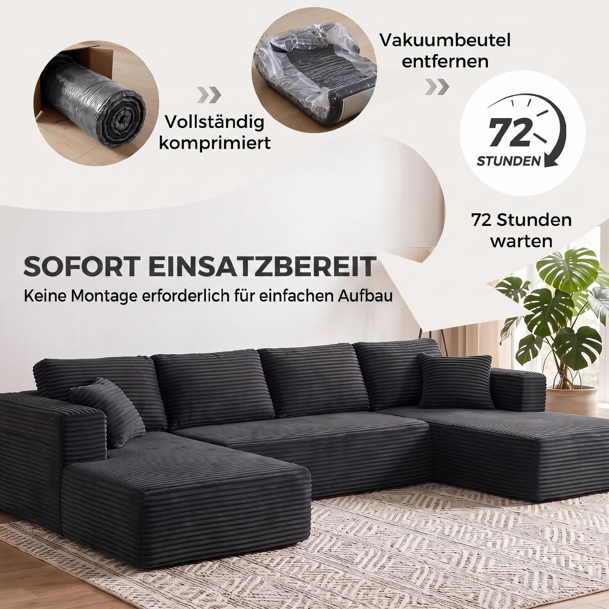 ECKSOFA 3er Set Polyester Grau - Dunkelgrau, Textil (152/369cm) - HOMCOM