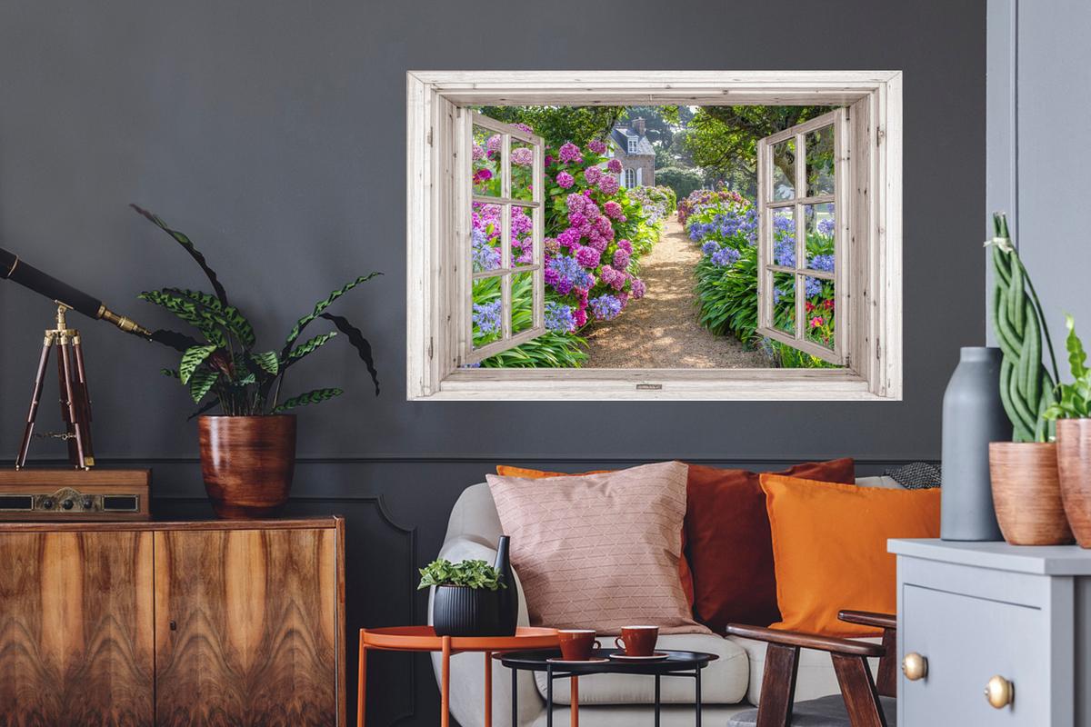 WANDTATTOO Hortensie - Durchsichtig - Blumen - Sommer - Lila - Weg Wandsticker 120x80 cm - Lila, Kunststoff (120/80/0.1cm) - MuchoWow