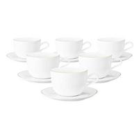MILCHKAFFEETASSEN MIT UNTERTASSEN Liberty Goldrand weiß-gold 380 ml 6er Set - Goldfarben/Weiß, Keramik (0.38L) - Seltmann Weiden