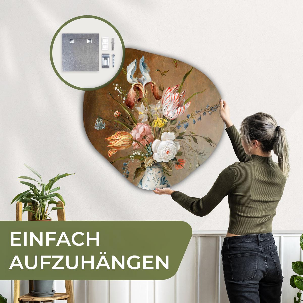 WANDBILD Stilleben mit Blumen - Balthasar van der Ast - Malerei Room Decor 90x90 cm - Sandfarben, Kunststoff (90/90cm) - MuchoWow