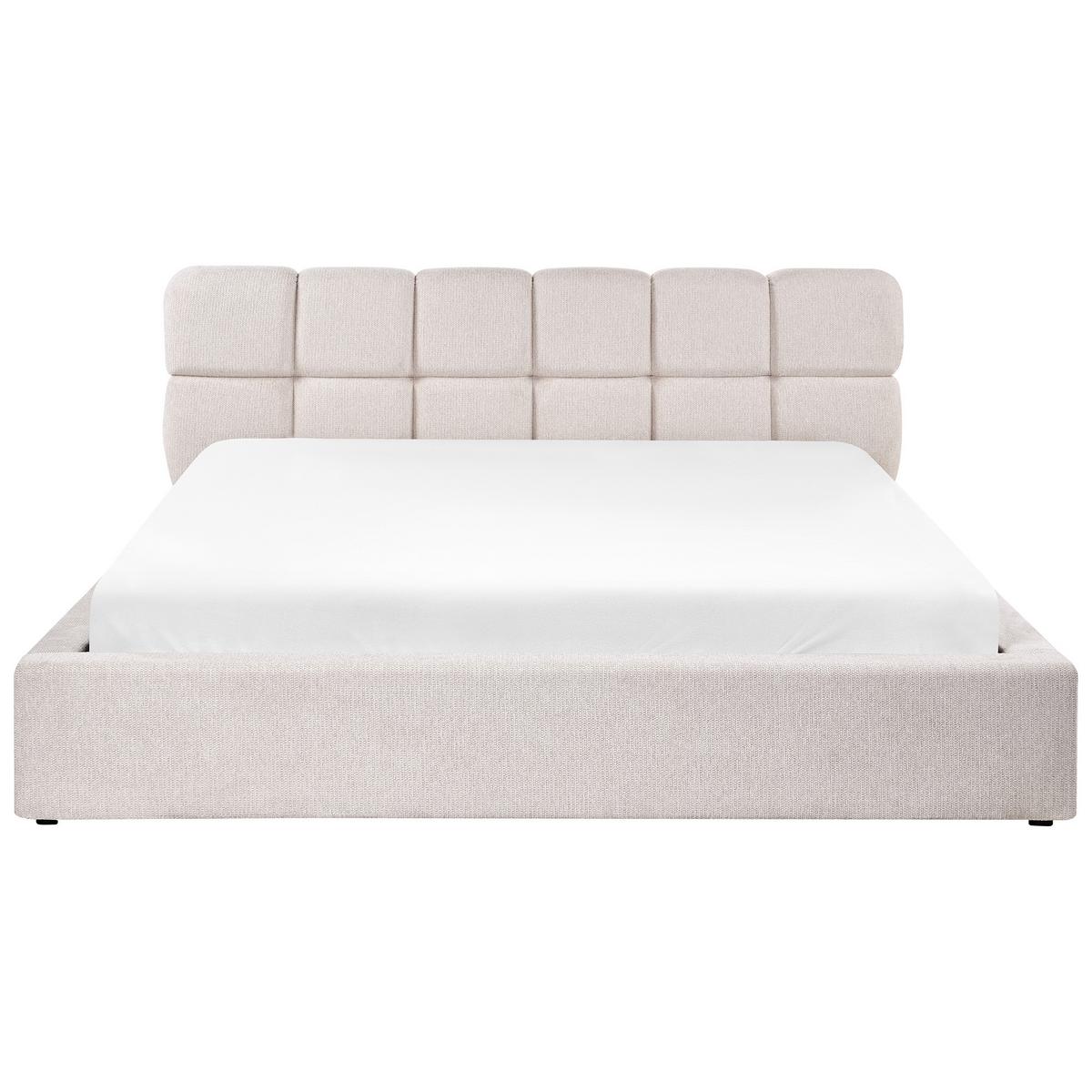 BETT mit Stauraum 180/200 cm Stoff Hellbeige Baston - Beige, Textil (180/200cm) - Beliani
