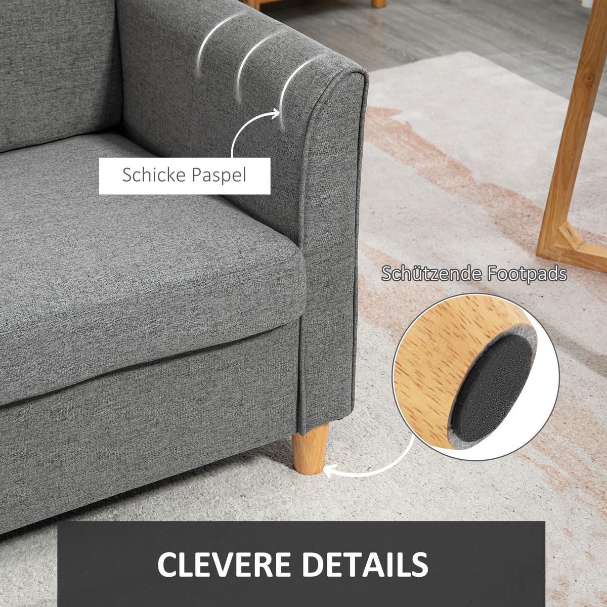 SOFA Zweisitzer Couch Doppelsofamit Kissen Leinen Grau - Hellgrau, Textil (70/78/141cm) - HOMCOM
