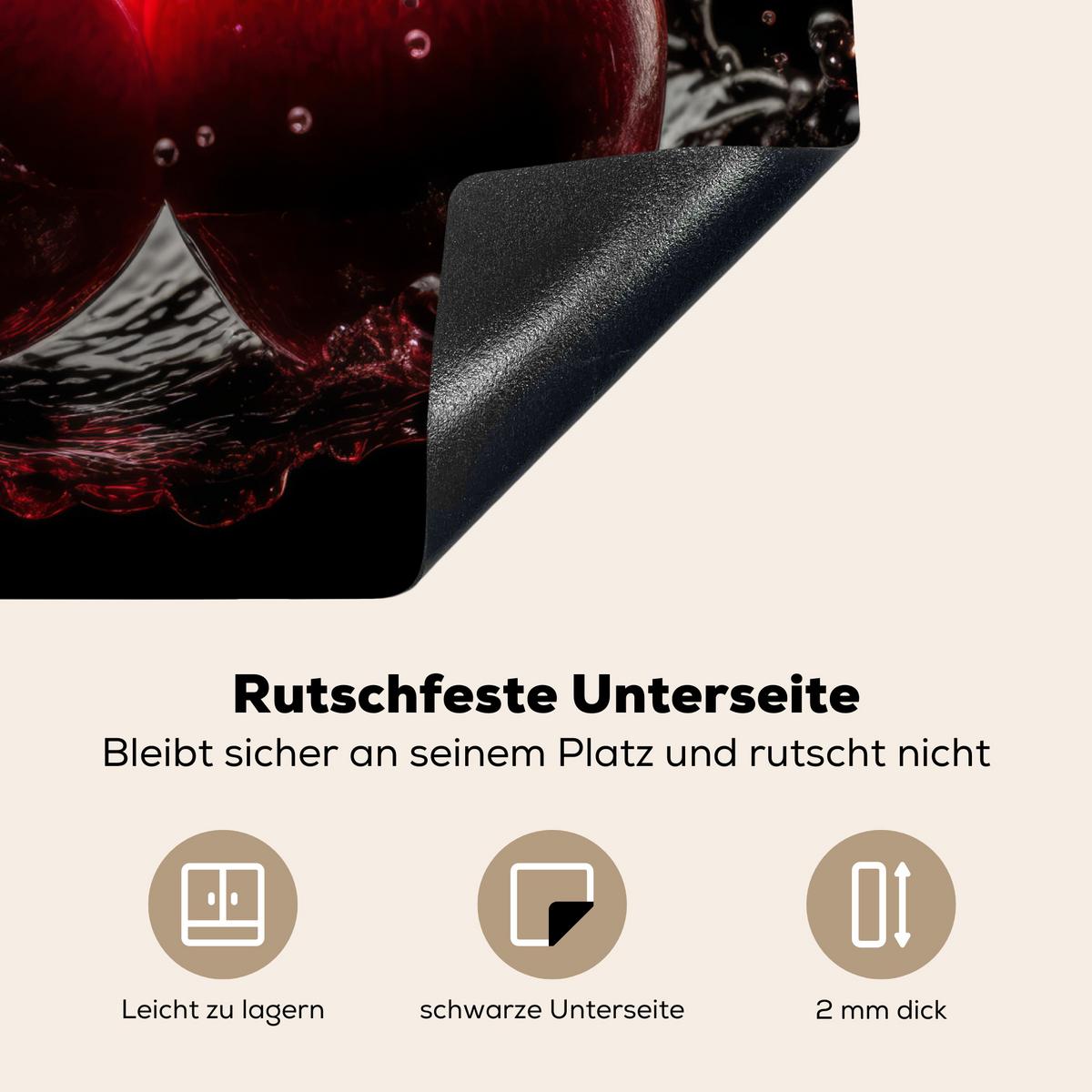HERDABDECKPLATTE Kirsche - Rot - Frucht - Wasser - Schwarz Abdeckung Ceranfeld 57.6x51.6 cm - Kirschrot, Kunststoff (57.6/51.6/0.2cm) - MuchoWow