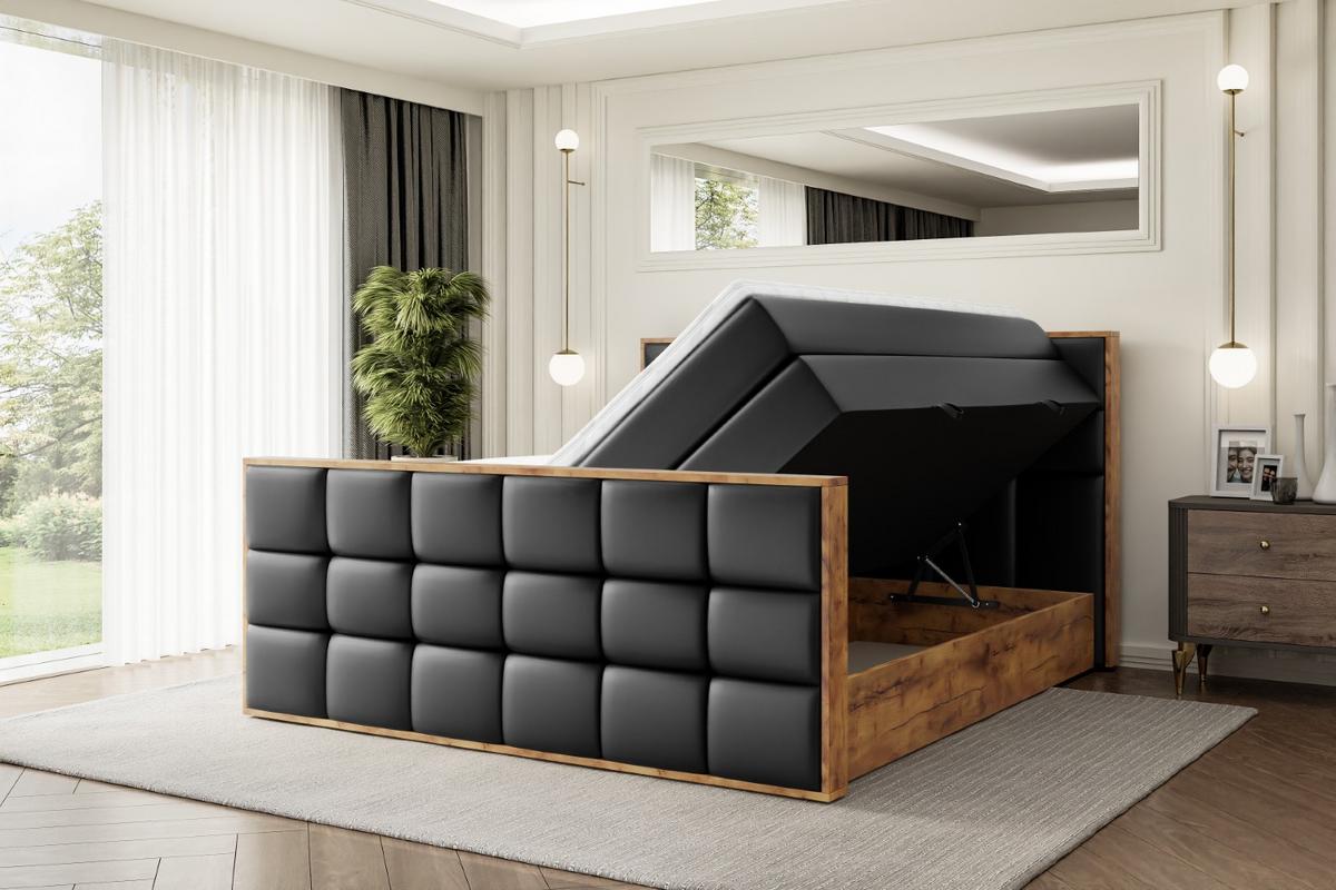 BOXSPRINGBETT mit Matratze H3|H4 und Lattenrost - LOLLI2-Z KING-140x200 - Schwarz Kunstleder - Schwarz, Holzwerkstoff (140/200cm) - ALTDECOR