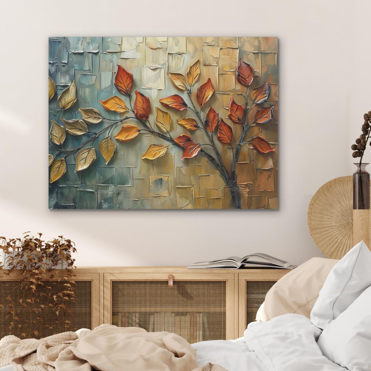 AKUSTIKBILD Baum - Abstrakt - Natur - Kunst Gemälde 80x60 cm - Goldfarben, Kunststoff (80/60/0.9cm) - MuchoWow