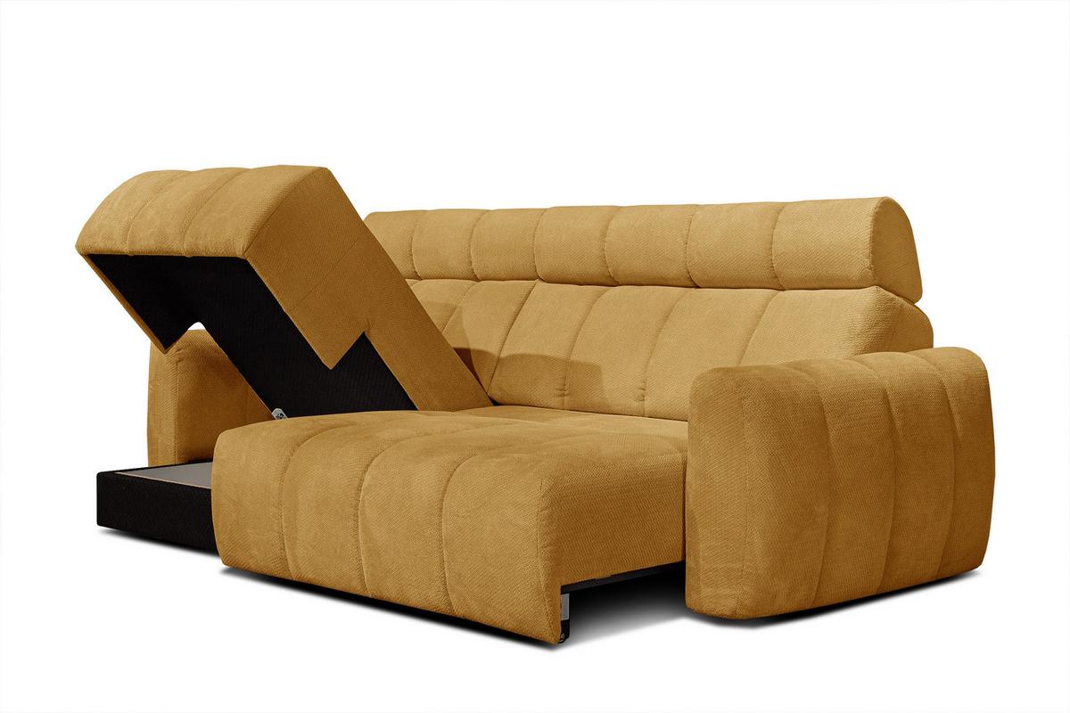ECKSOFA KIMI 3-Sitzer, ausziehbarer Sitz, verstellbare Kopfstützen, senfgelb - Gelb/Schwarz, Holzwerkstoff/Textil (270/160cm) - Wozimo