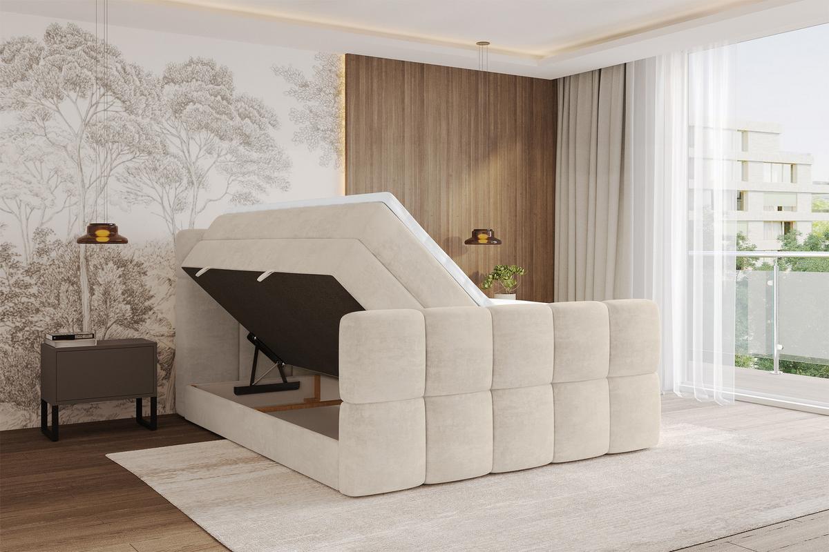 BOXBETT mit Matratze H3/H4 - FAMA-Z KING - 140x200 cm Beige Monolith - Sahara, Holzwerkstoff (140/200cm) - ALTDECOR