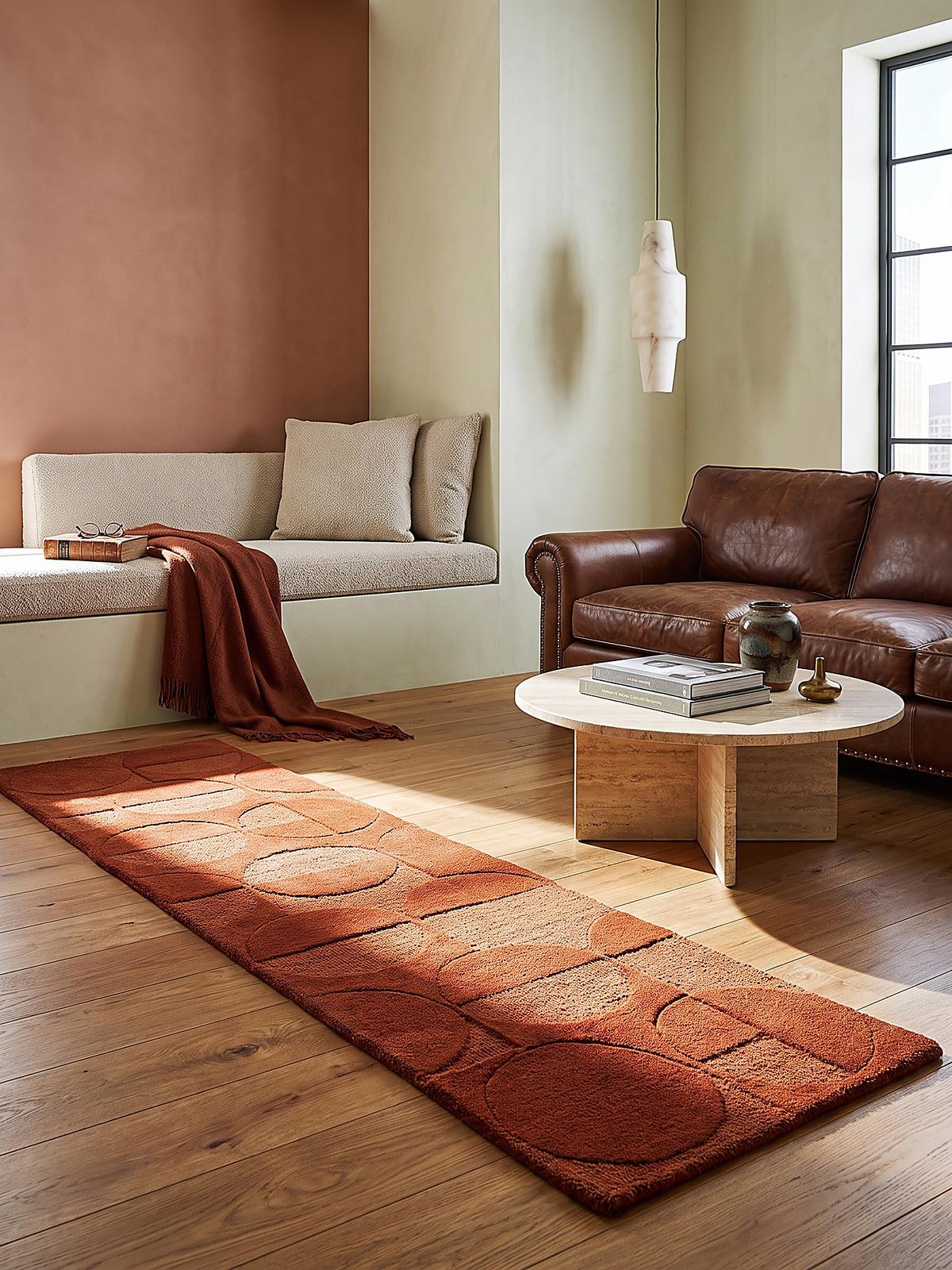TEPPICHLÄUFER handgetuftet DEBEN, Kreis-Geometrie, Terrakotta, 60 x 230 cm - Orange, Textil (60/230cm) - KADIMA DESIGN