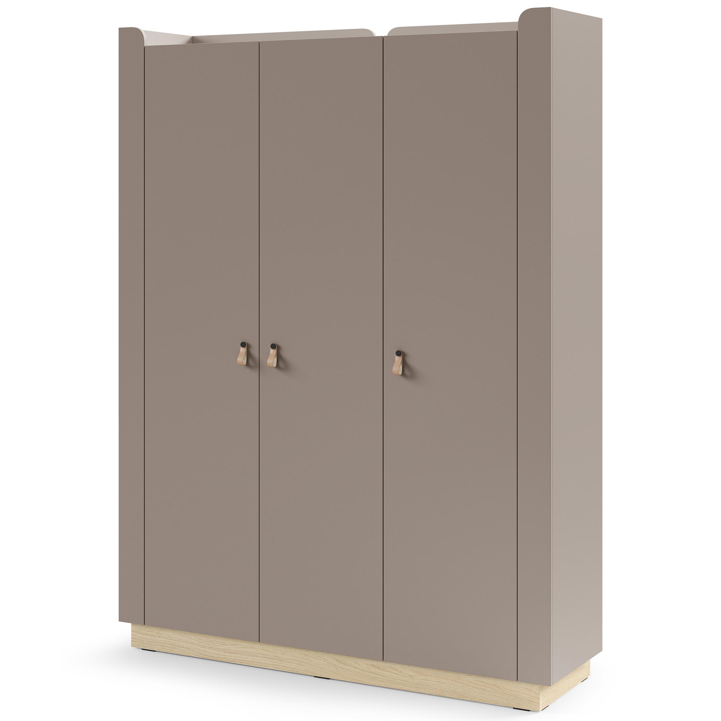 DREHTÜRENSCHRANK Sorella mit 3 Türen, 150 cm, für Jugendzimmer, Porcini + Eiche Mavelie - Eichefarben/Cappuccino, Leder/Holzwerkstoff (150/201/52cm) - Beautysofa