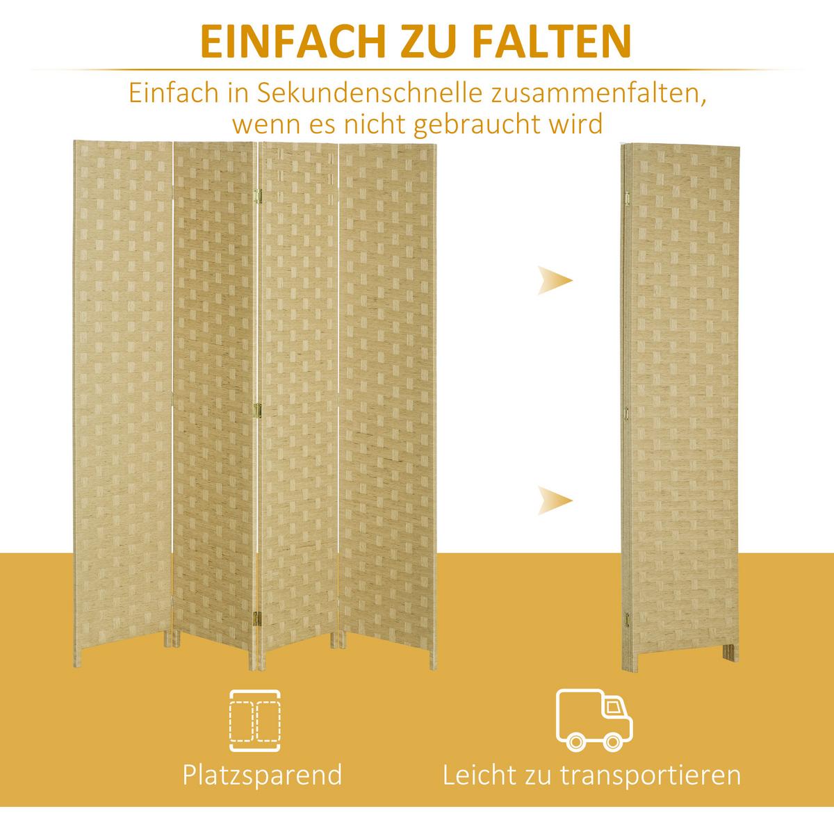 PARAVENT 4 TLG. 160 x 170 cm aus Wellenfaser für Wohnzimmer Braun - Braun, Papier (1.5/169.5/159.5cm) - HOMCOM