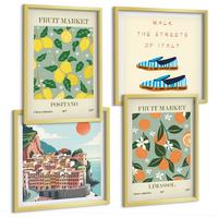 BILDER SET 4er Set - 50x50 cm & 40x60 cm Goldrahmen - Fruchtmuster der italienischen Kultur - Goldfarben, Kunststoff (50/50cm) - TULUP