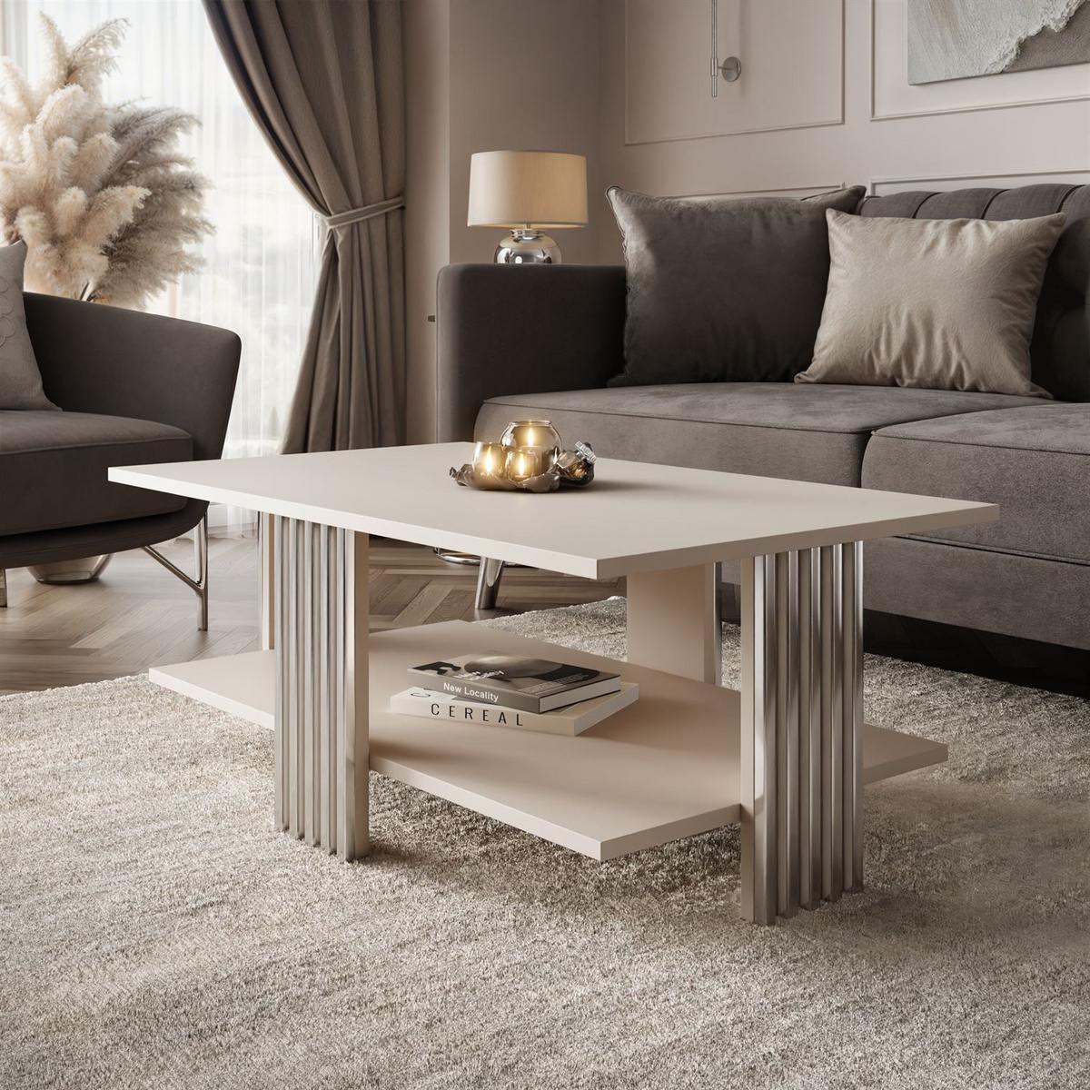 COUCHTISCH SAPHIRA SILVER mit Ablageboden, Kaschmir Matt - Kaschmir, Holzwerkstoff (60/100/40cm) - Lookway
