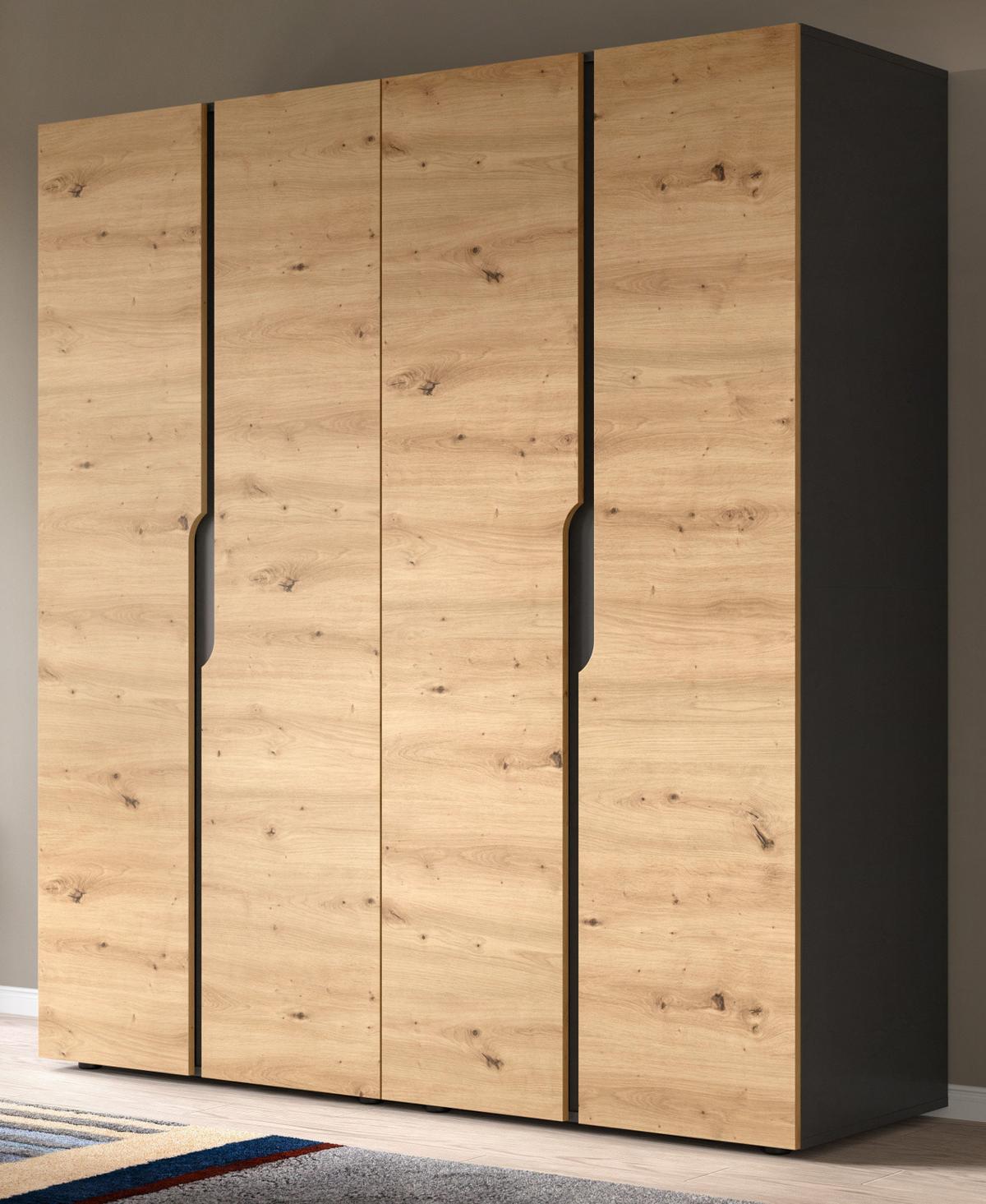 KLEIDERSCHRANK Eiche Artisan, grau 162 x 176 cm, Drehtürenschrank 4-türig - Schwarz/Eiche Artisan, Holzwerkstoff/Kunststoff (162/176/51cm) - Inn.Furn