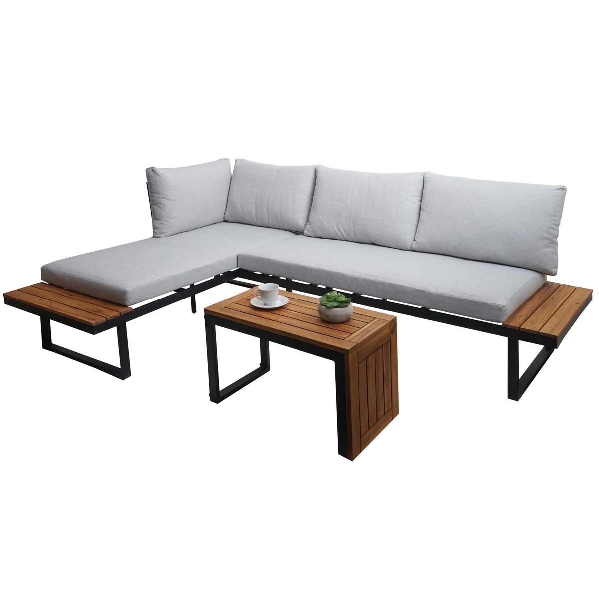 GARTEN GARNITUR 3ER-SET Braun, Hellgrau - Hellgrau/Braun, Holz - MCW