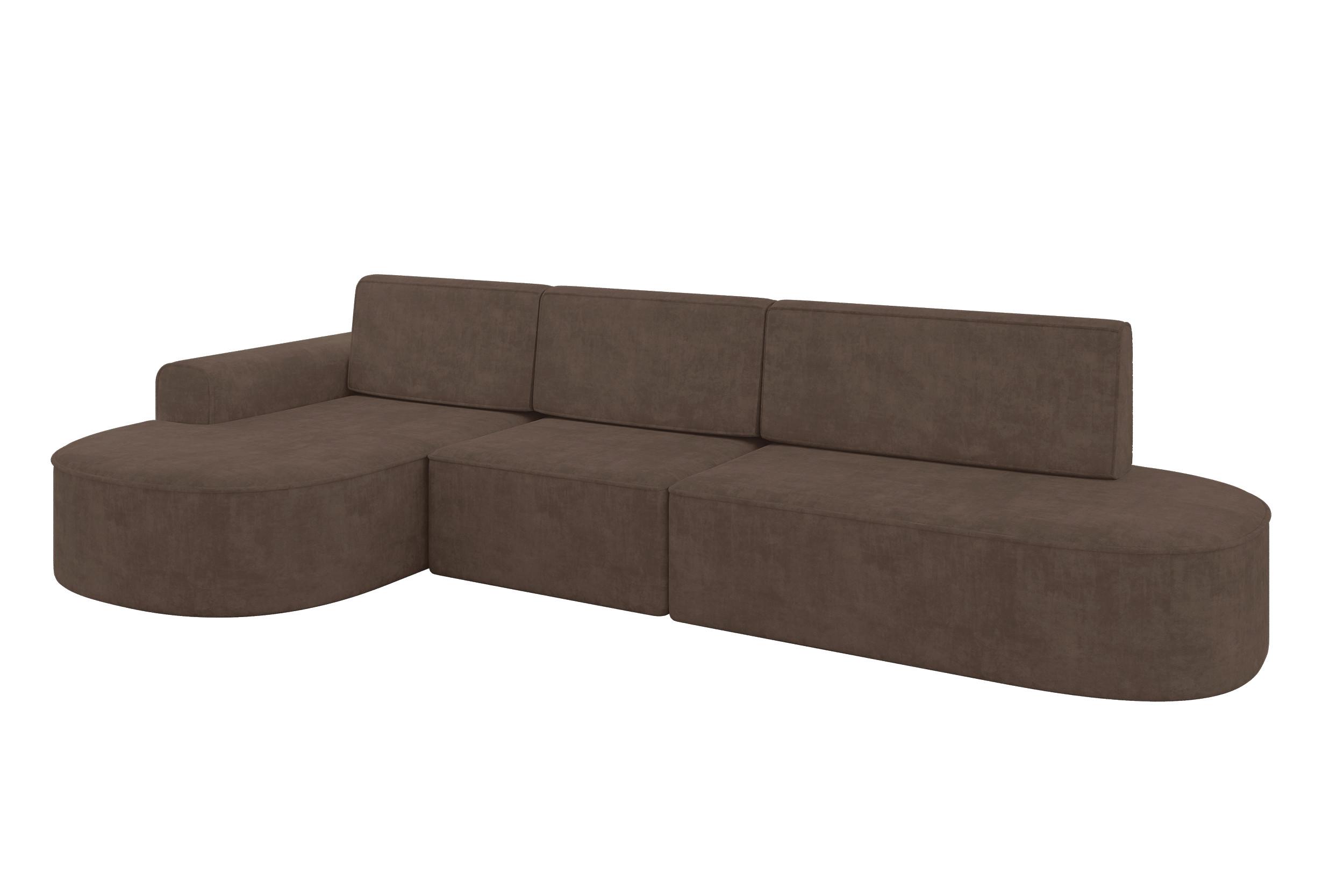 ECKSOFA mit Schlaffunktion Ottomane Links MARI L2-S 368X167X85 Braun Velours - Alteiche/Schwarz, Holzwerkstoff/Kunststoff (368/167cm) - ALTDECOR