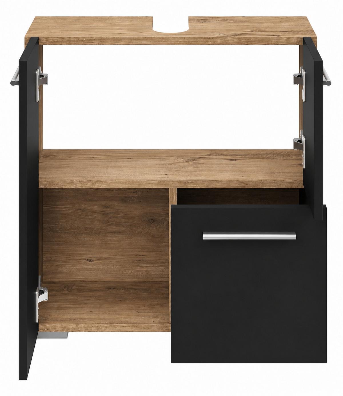 WASCHBECKENUNTERSCHRANK Mars Kastanien Eiche / Schwarz - 60 x 30 x 60 cm - Eichefarben/Silberfarben, Holz (60/60/30cm) - Badplaats