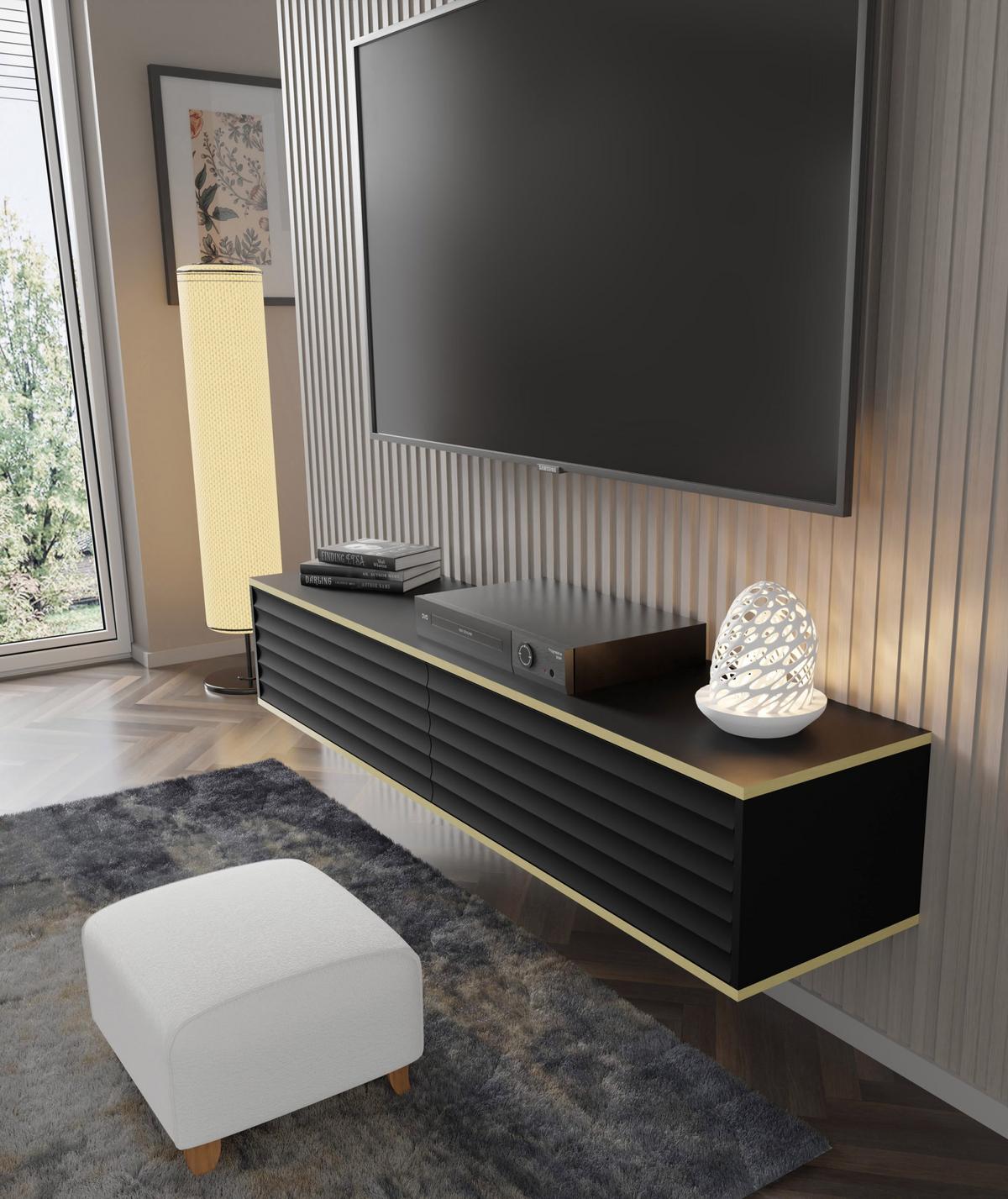 TV LOWBOARD Schwarz, Gold 180/33/40 - Schwarz, Holzwerkstoff (180/33/40cm) - RAUMHIRSCH FURNITURE
