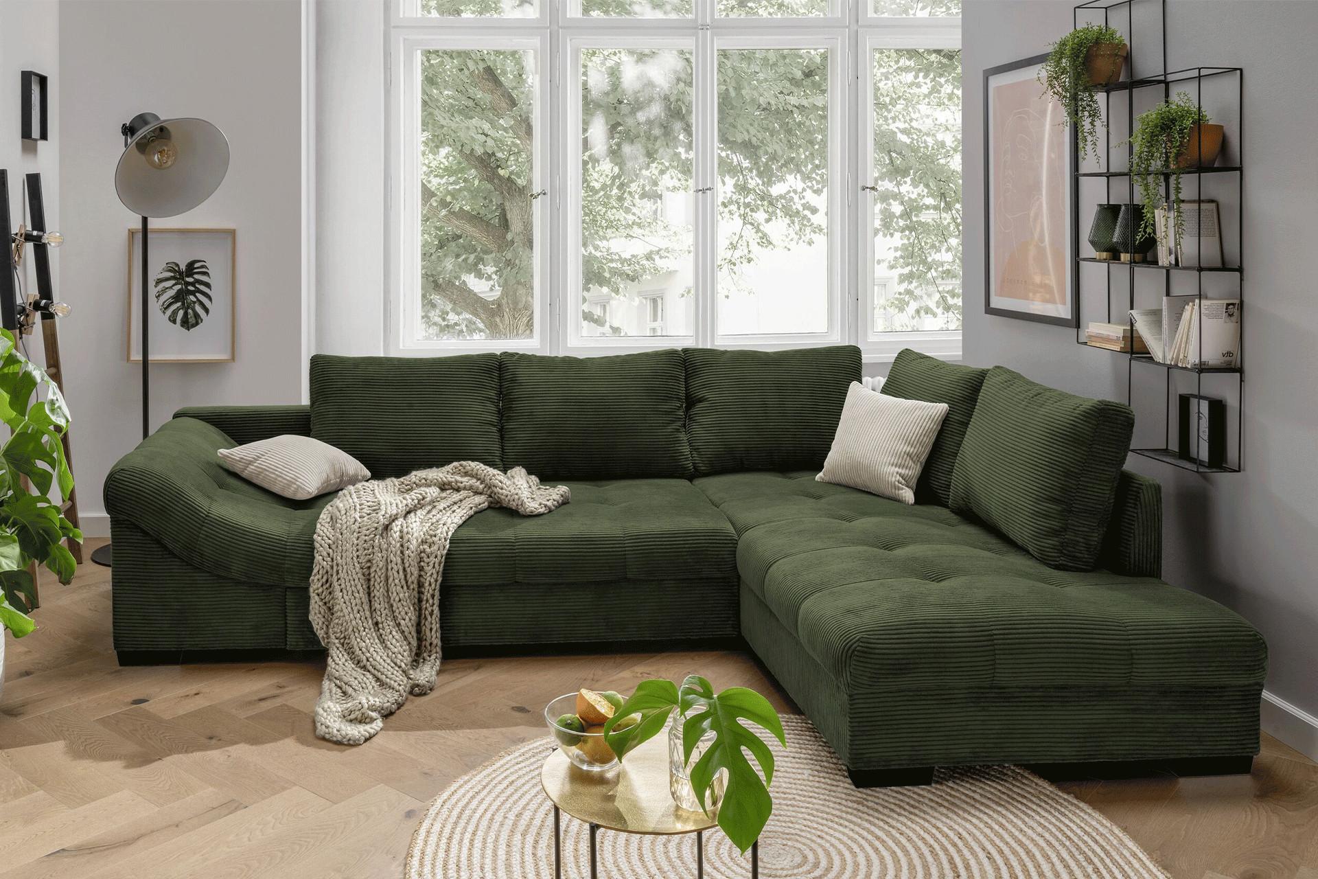 Dunkelgrüne Cord-Wohnlandschaft von mömax