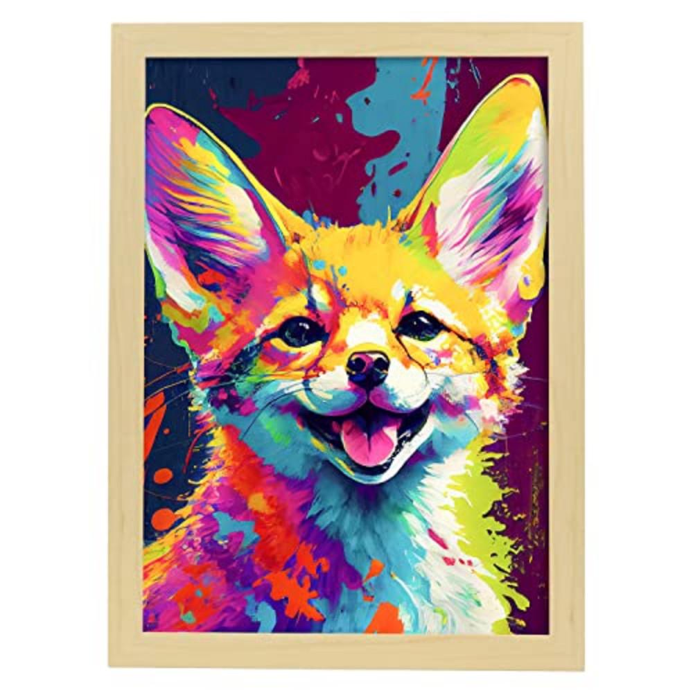 POSTER Fennek Fuchs Im Vollfarb Portrait Stil. A3 Rahmen Aus Hellem Holz - Beige, Papier (29.7/5/42cm) - Nacnic