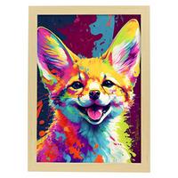 POSTER Fennek Fuchs Im Vollfarb Portrait Stil. A3 Rahmen Aus Hellem Holz - Beige, Papier (29.7/5/42cm) - Nacnic