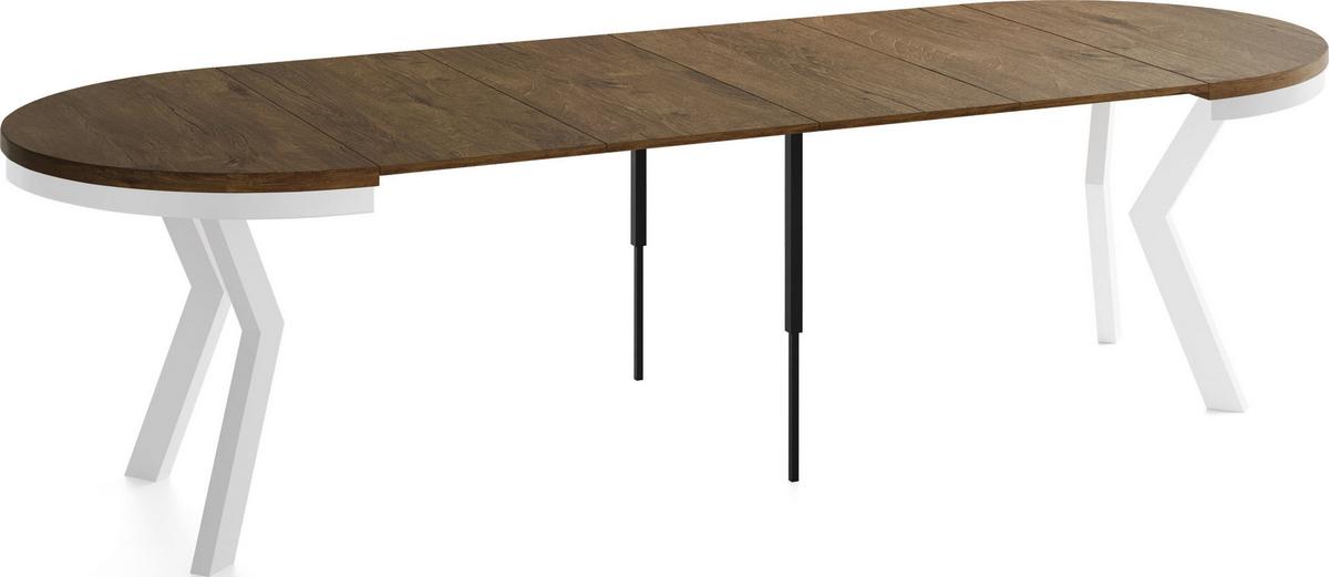 ESSTISCH Savio Weiß Neo rund ausziehbar verlängerbar XXL, Eiche Braun Rustikal 100-300/100/77 cm - Alteiche/Weiß, Holz/Holzwerkstoff (100/300/77cm) - WFL GROUP