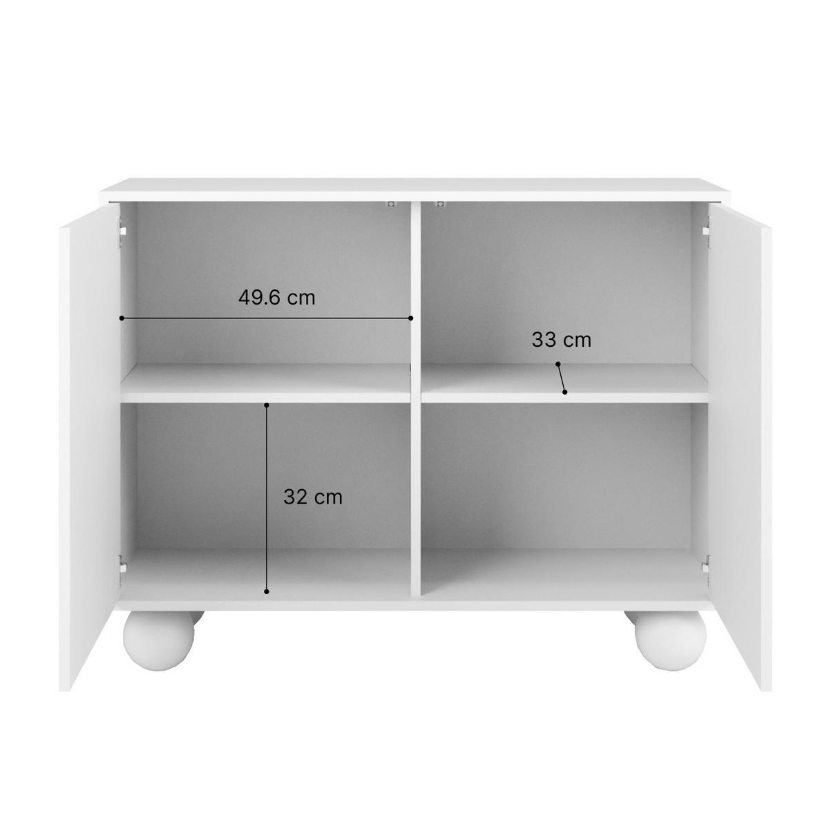 KOMMODE Adel mit 2 Türen und runden Füßen, 104 cm, Griffloss, Weiß - Weiß, Holzwerkstoff (104/81/38cm) - Beautysofa