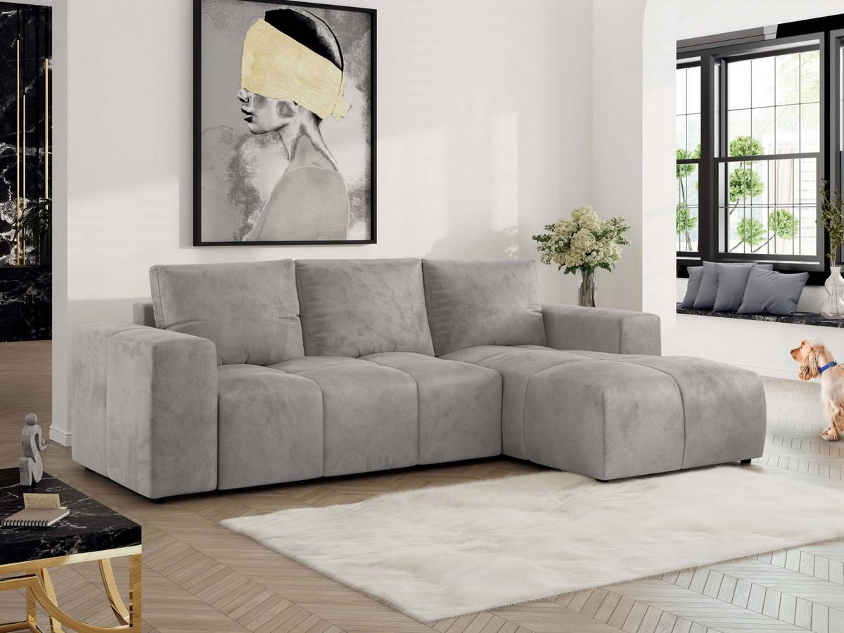 ECKSOFA MONIVA Hellgrau Velvet - Rechts - Hellgrau/Schwarz, Textil (266/164cm) - MKS