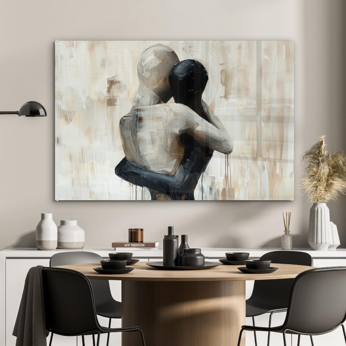 ACRYLGLASBILD Abstrakt - Liebe - Schwarz und weiß - Modern Wandbild Schlafzimmer 120x80 cm - Schwarz, Glas (120/80cm) - MuchoWow