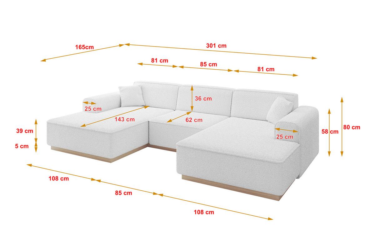 WOHNLANDSCHAFT IREA-U1 - 301x165x80 cm Weiß - Weiß, Holzwerkstoff/Textil (301/80/165cm) - ALTDECOR