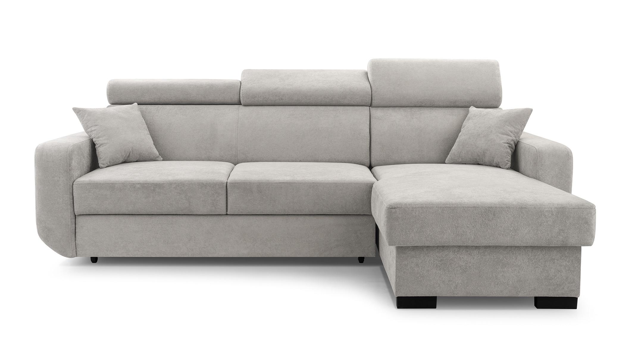 ECKSOFA CASTELLO Grau Plüsch-Stoff mit Schlaffunktion - Grau, Holz (236/165cm) - MASSENO