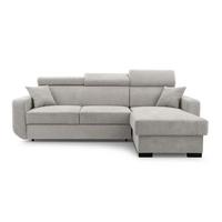 ECKSOFA CASTELLO Grau Plüsch-Stoff mit Schlaffunktion - Grau, Holz (236/165cm) - MASSENO